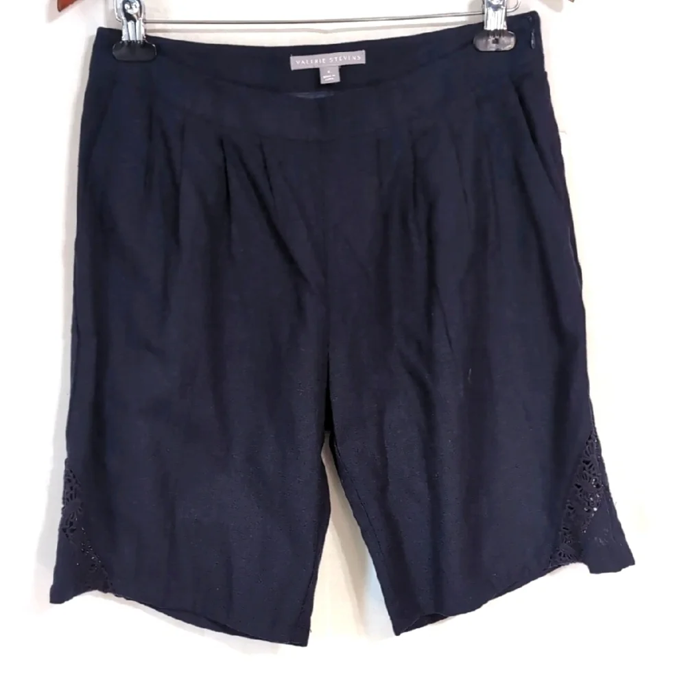 Valerie Stevens Navy Blue Linen Blend Bermuda Shorts Size 6 New with Tags
